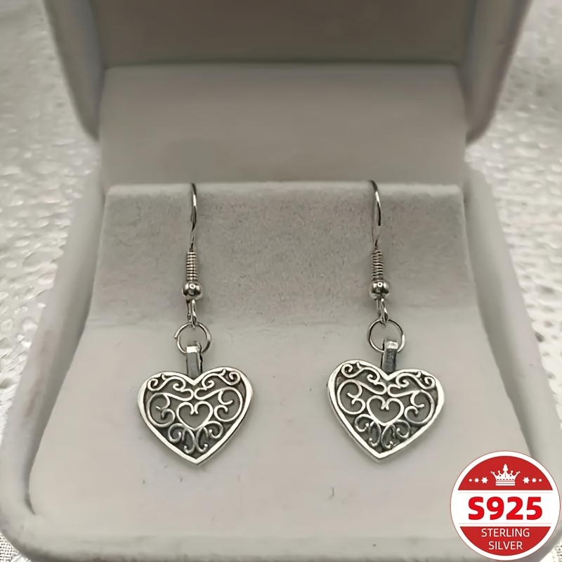 Women's S925 Sterling Silver Vintage Minimalist Heart Earrings